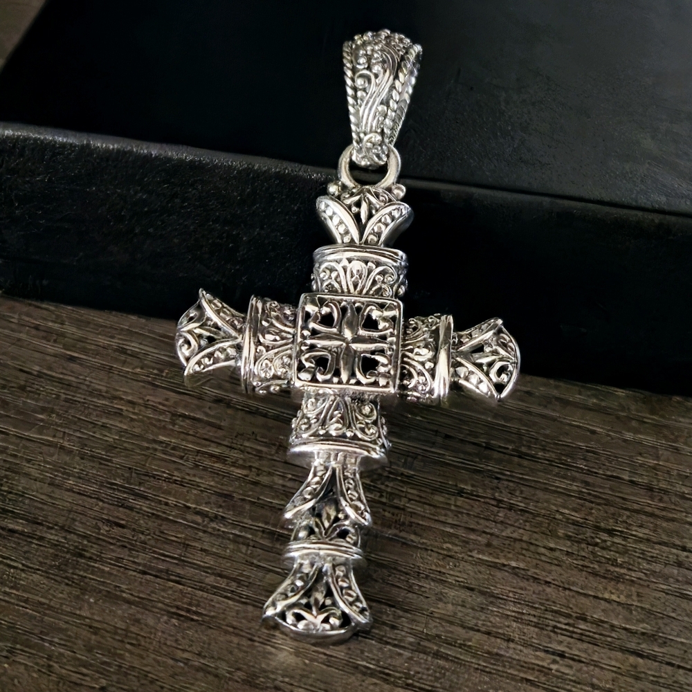 SARDA Designer Signed 925 Sterling Silver Cross Pendant 2.75" Bali - Picture 15 of 16